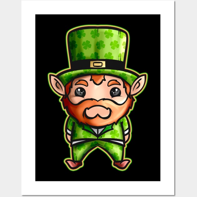 Cute Kawaii Irish Elf With Shamrock Hat For St Patricks Day Wall Art by SinBle